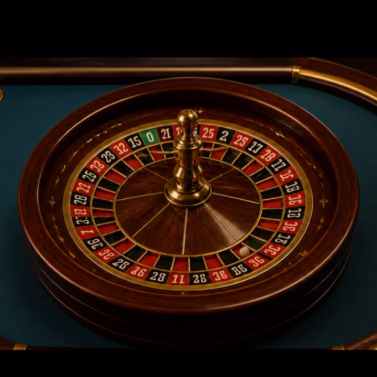 A classic wooden roulette wheel spinning on a luxury table at GameBwat Casino.